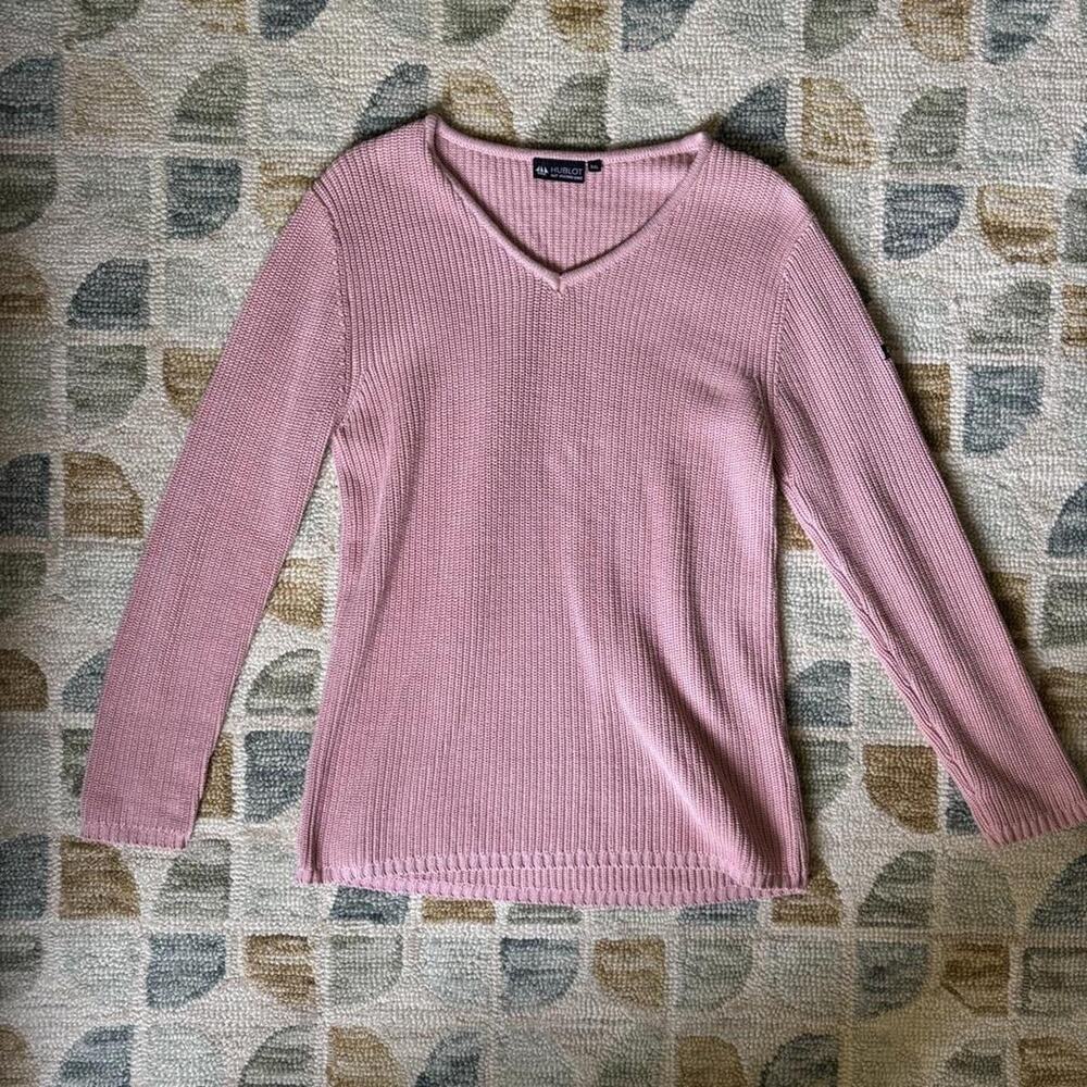 Dusty Rose Nautical Hublot Knit Sweater Preppy Sailing Size XXL Comfy